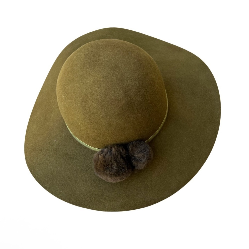 Live & Ique Elegant Olive Green 100% Wool Wide Brim Hat - Picture 2 of 6